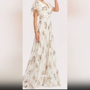 JJs House Floral Maxi Dress in Cream and Pink